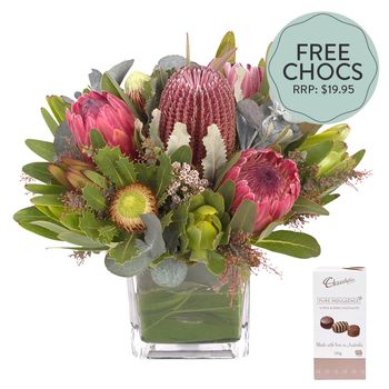 Native Low Vase Arrangement with FREE Chocs Flowers